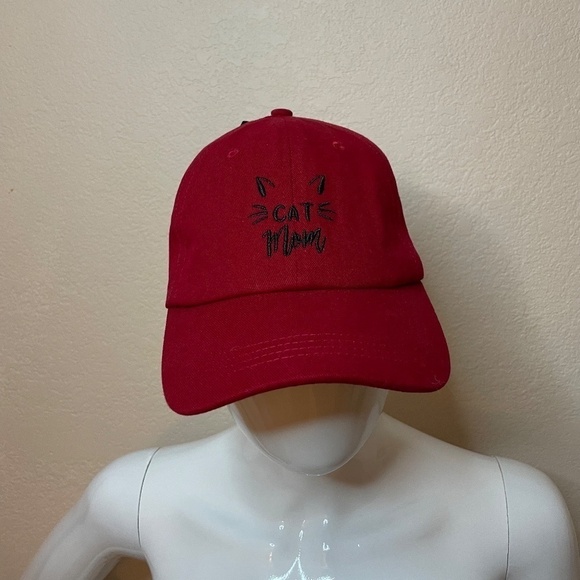 NWT Madd Hatter 100% Cotton Adjustable Cat Mom Baseball Hat, Red. - Picture 7 of 11